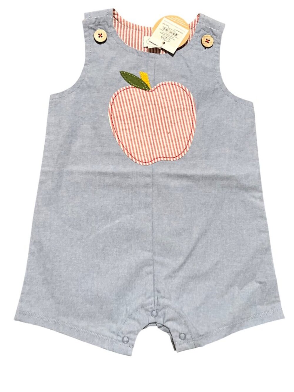 Mud Pie 3m 6m Chambray APPLE Jon Jon romper NWT Back to School preschool fall